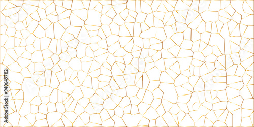 Golden gradient lines stroke abstract white crystalized broken glass background. Voronoi diagram background. abstract desktop texture design digital art wallpaper, vector illustration.	

