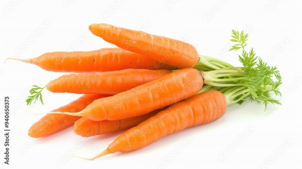 Depict the crunchiness of a bunch of fresh carrots in a close-up shot. Depict the crunchiness of a bunch of fresh carrots in a close-up shot.