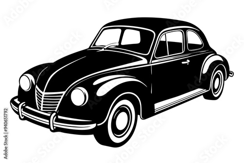 Vintage Car black silhouette vector style