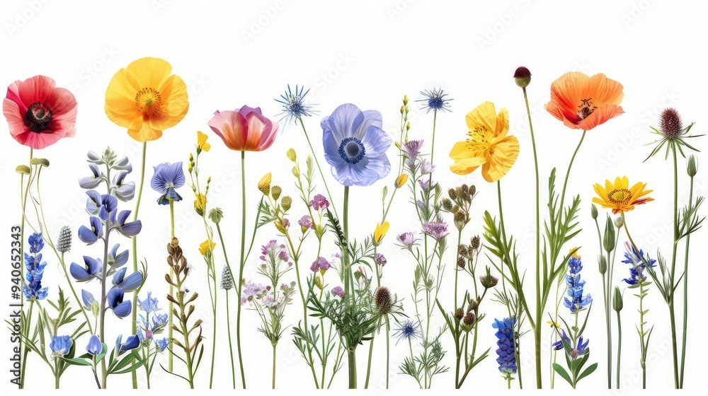 Fototapeta premium Different beautiful flowers isolated on white, set