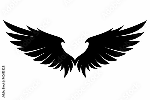 wing silhouette vector , angel or bird wings. Ideal wing vector for logo design, tattoos, decals. Highly detailed, customizable, various designs 