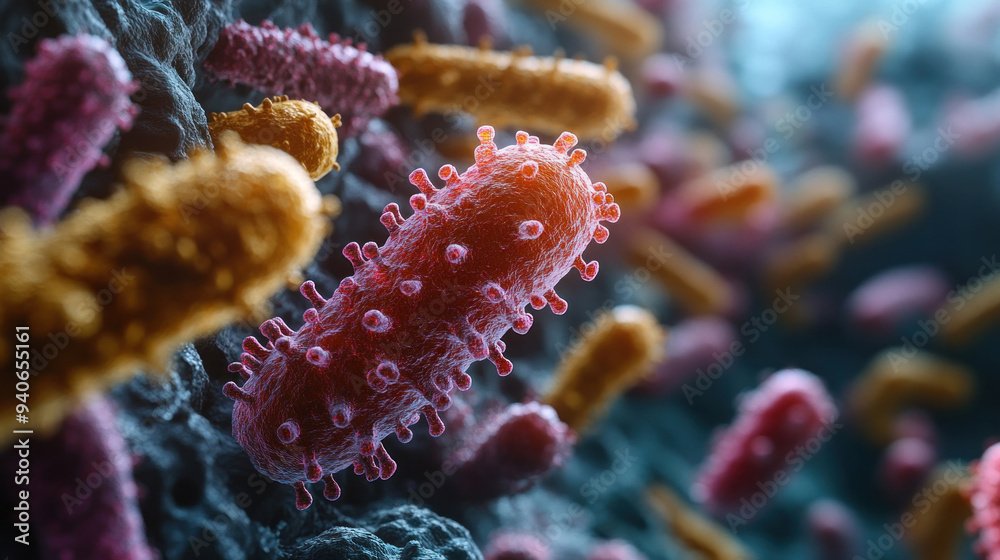 A comparison image of bacteria in a healthy versus unhealthy environment. A comparison image of bacteria in a healthy versus unhealthy environment.