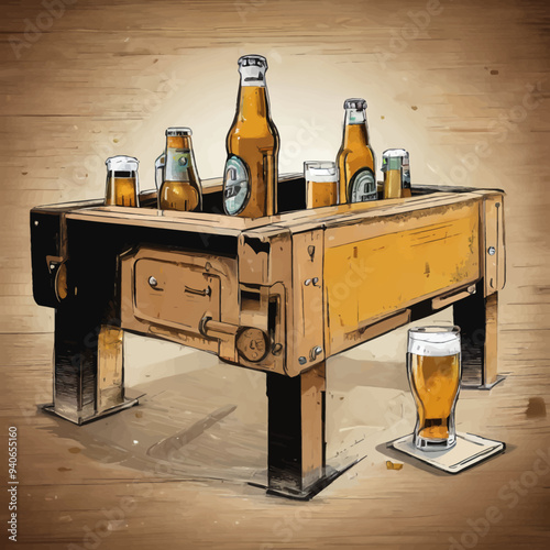 Beer In table Illustration Design Very Cool	
