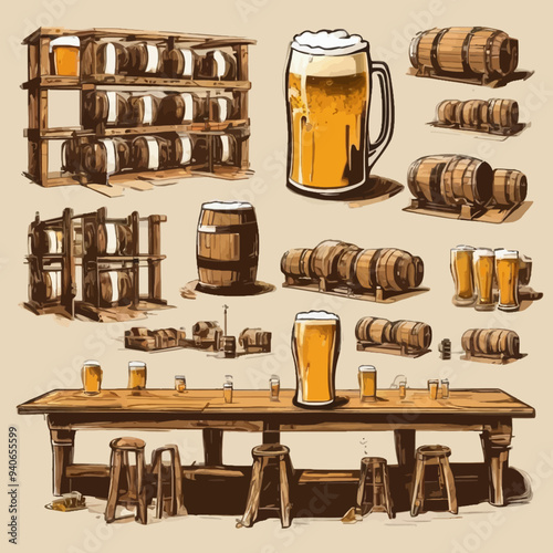 Beer In table Illustration Design Very Cool	
