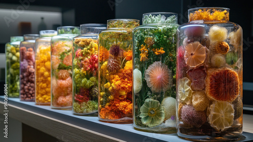 A creative display of bacterial cultures from different environments, highlighting biodiversity. photo