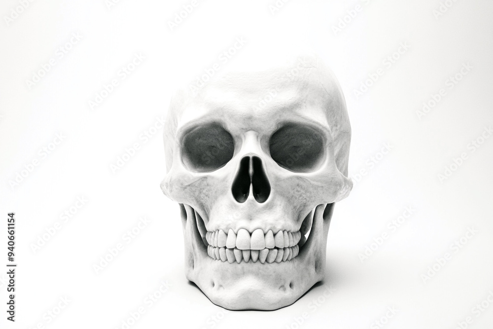 Realistic Human Skull on White Background with Dramatic Lighting Realistic Human Skull on White Background with Dramatic Lighting