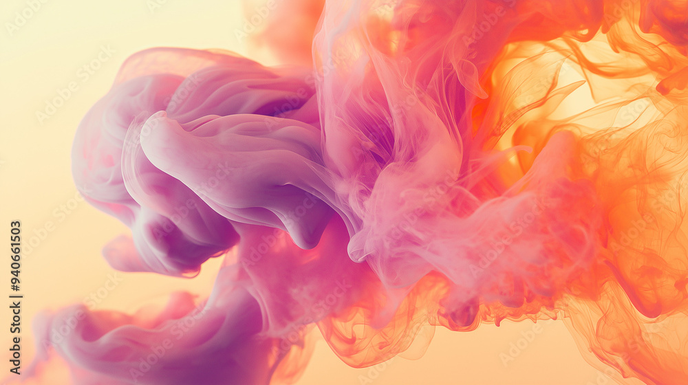 Fototapeta premium abstract coral and peach ink storm artwork, abstract illustration of ink flowing in the clear water, creating an abstract design with fluid shapes and splashes of color