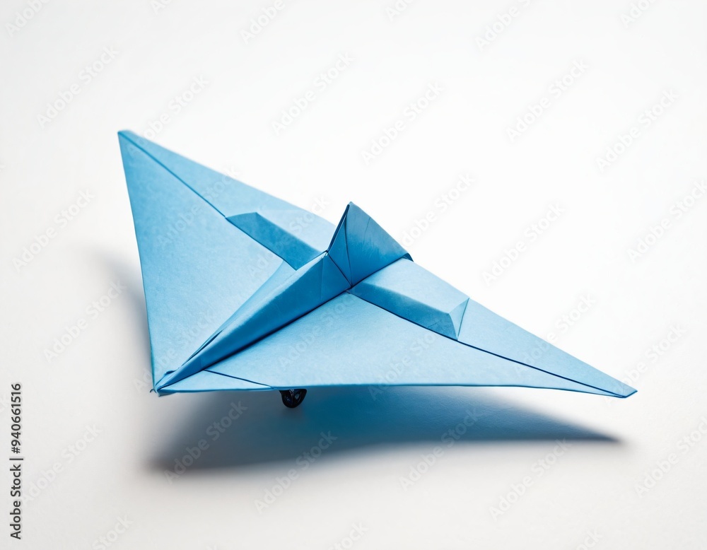 Blue paper plane origami isolated on a blank white background. Ai generated image Blue paper plane origami isolated on a blank white background. Ai generated image