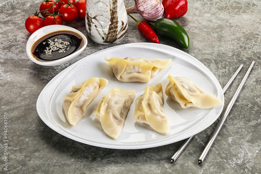Japanese cuisine - dumplings gyoza with sauce Japanese cuisine - dumplings gyoza with sauce