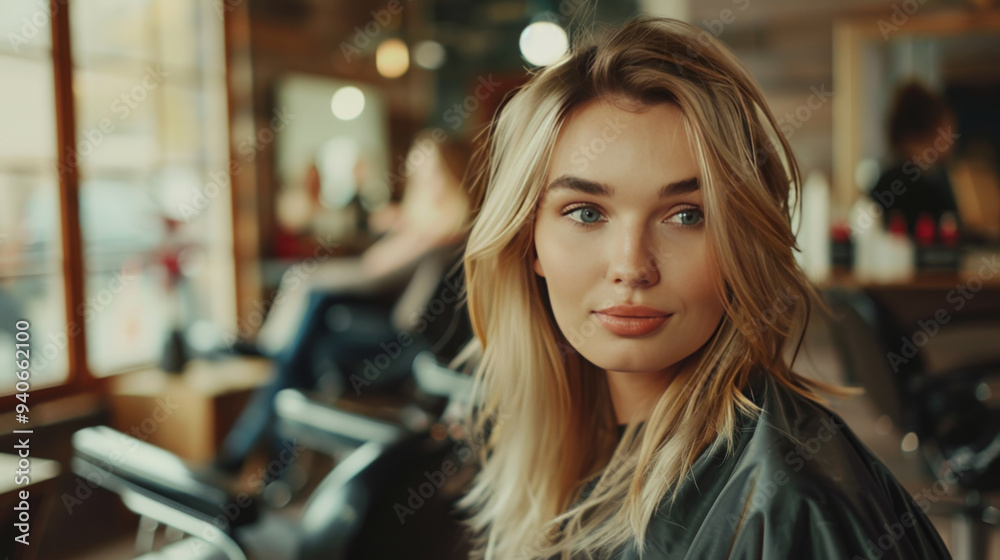 Smiling Woman with Fresh Haircut in a Salon Smiling Woman with Fresh Haircut in a Salon