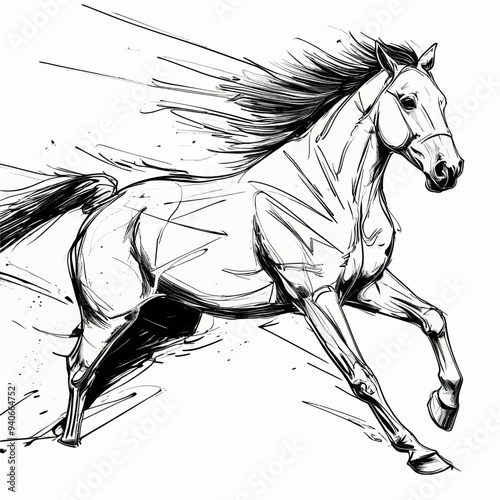 Dynamic Horse Running in Black and White