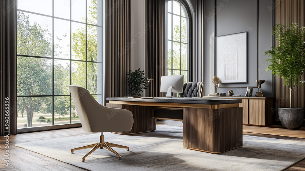 Fototapeta premium home office with a contemporary desk,
