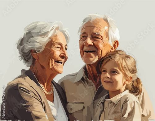 Family Moment: Elderly Couple and Young Girl