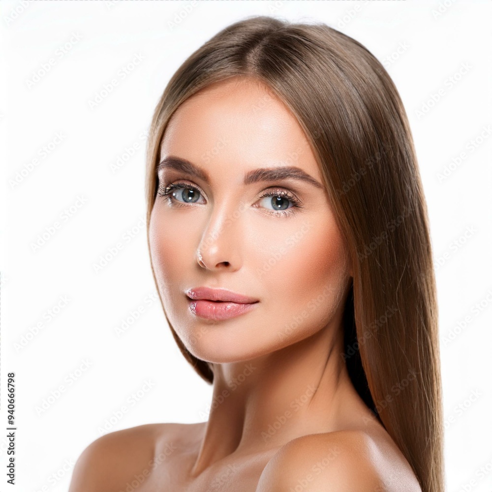A captivating photo of a woman's face with glowing, healthy skin, isolated on a white background, highlighting her pure and flawless complexion A captivating photo of a woman's face with glowing, healthy skin, isolated on a white background, highlighting her pure and flawless complexion
