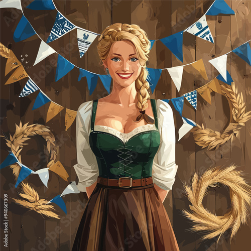 Festive Bavarian Woman in Traditional Costume