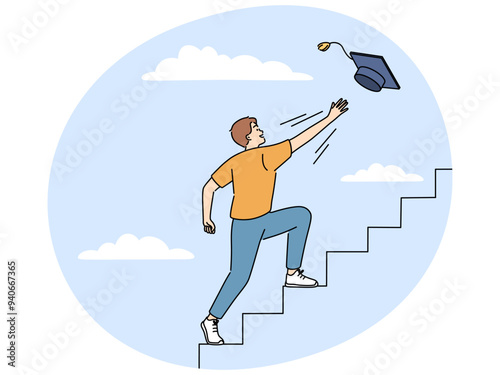 Motivated man go for university graduation