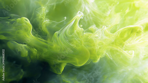 abstract lime green ink storm artwork, abstract illustration of ink flowing in the smoky quartz water, creating an abstract design with fluid shapes and splashes of color