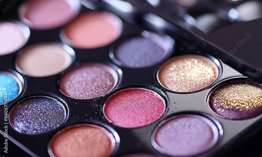 Close Up of Eyeshadow Palette with Makeup Brush Close Up of Eyeshadow Palette with Makeup Brush