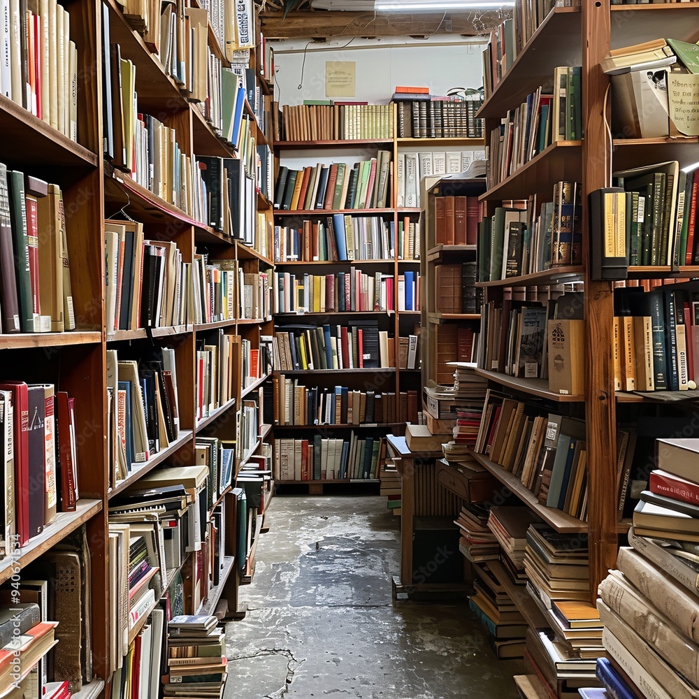 11. Shelves packed with countless books of various colors and sizes in a well-lit library 11. Shelves packed with countless books of various colors and sizes in a well-lit library
