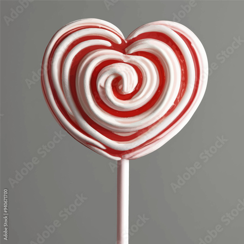 Heart-shaped lollipop with red and white swirl design