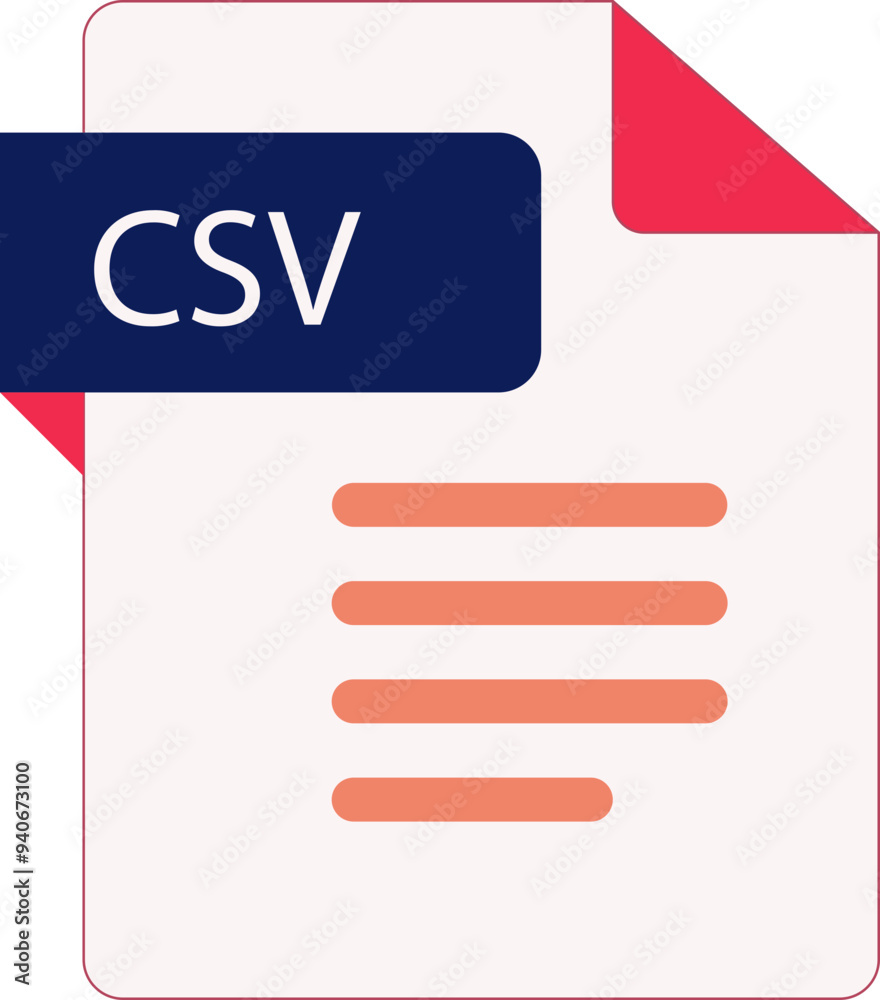 CSV File icon with folded style document CSV File icon with folded style document
