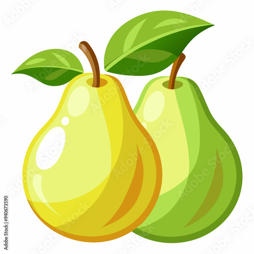 Two Pears with Green Leaves
