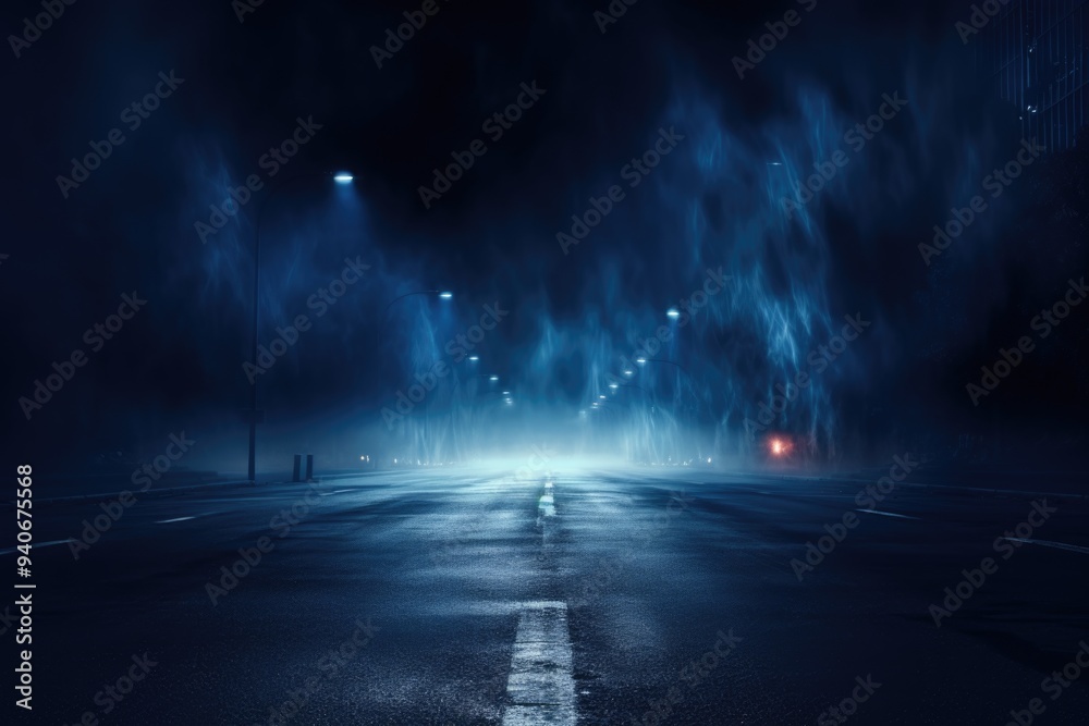 Dark empty scene blue neon searchlight light wet asphalt smoke night view rays. Dark empty scene blue neon searchlight light wet asphalt smoke night view rays.