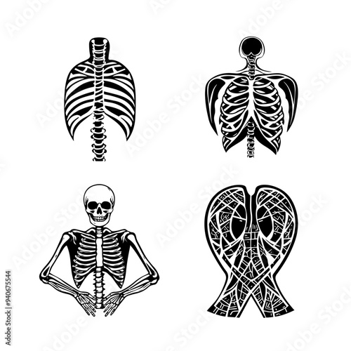 black and white vector illustration of icons around world cancer day