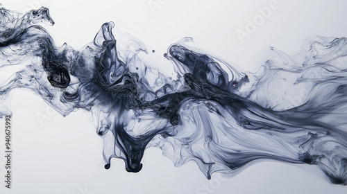 abstract silver and gunmetal ink storm artwork, abstract illustration of ink flowing in the clear water, creating an abstract design with fluid shapes and splashes of color