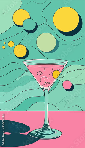 Pink Martini with Bubbles and Yellow Circles