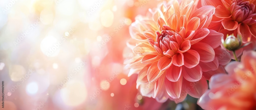  A tight shot of a bouquet of flowers with a blurred background caused by the soft, diffused light radiating from behind them