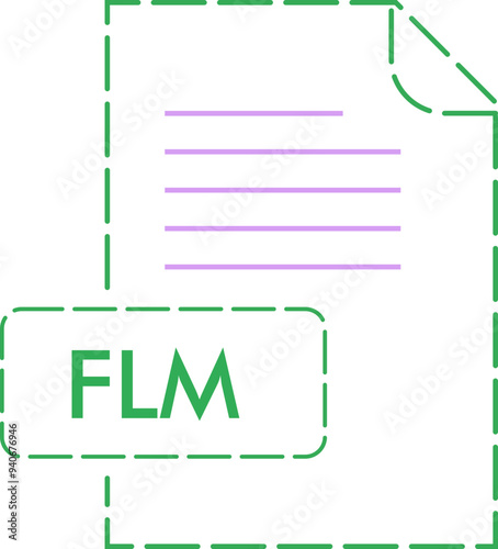 FLM File format icon rounded dashed outline