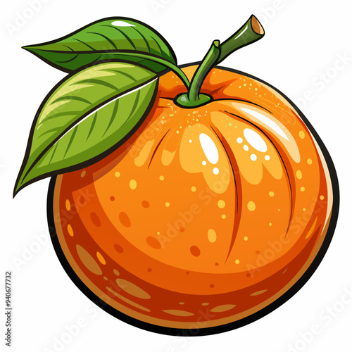 A Ripe Orange with Green Leaves