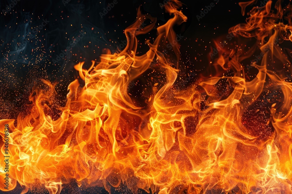 Fire flames and sparks on black background. Fire flames and sparks on black background.