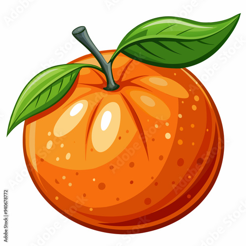 A Single Orange With Green Leaves
