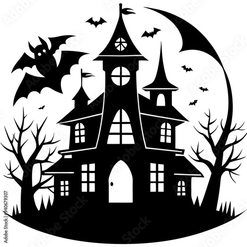 Halloween haunted house silhouette illustration on white background