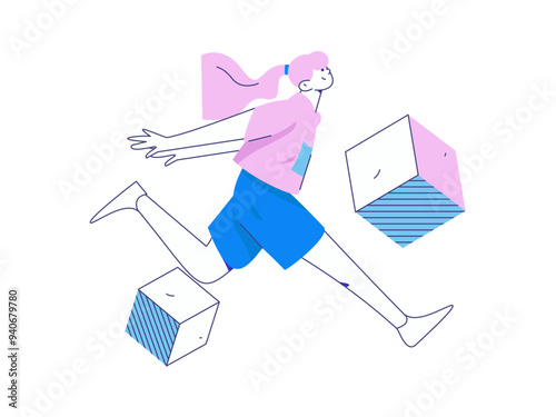 People exercising healthy running vector internet operation illustration
