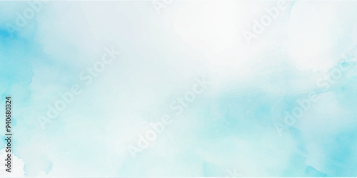 Abstract Sky blue Aquarelle paint paper textured canvas element, hand drawn watercolor illustration, painting soft blue textured on wet white paper, Light sky blue brush painted watercolor background.