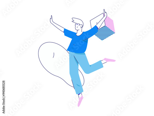 People exercising healthy running vector internet operation illustration
