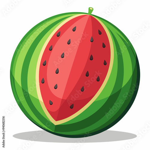 A Whole Watermelon Cut Open with Seeds Visible
