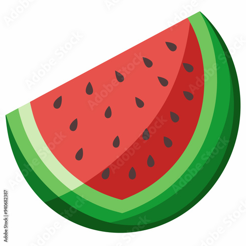 A Slice of Watermelon with Red Flesh and Black Seeds