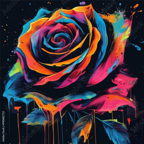 Vibrant Abstract Rose with Colorful Petals and Droplets