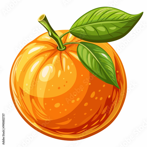 A Single Orange With Green Leaves
