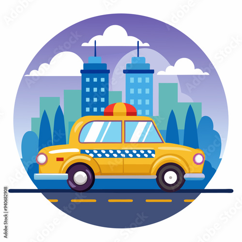 Yellow Taxi Driving Through City at Night