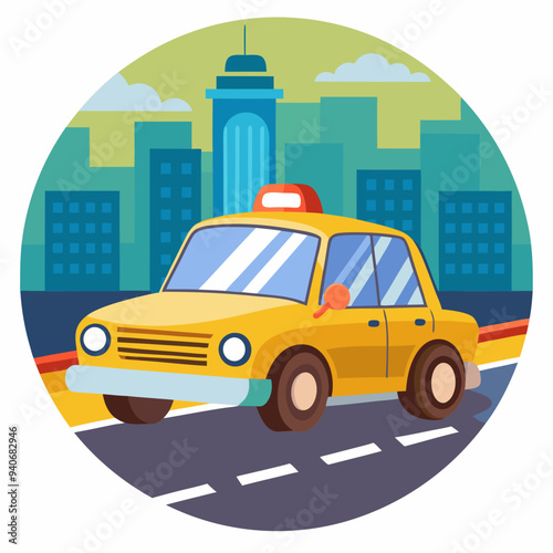 Yellow Taxi Driving on a City Street