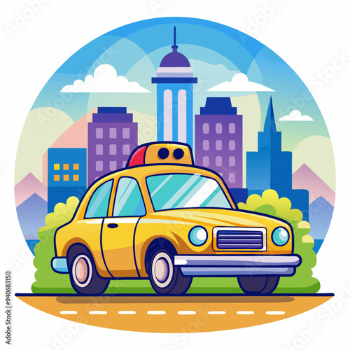 Yellow Taxi Cab Driving on City Street