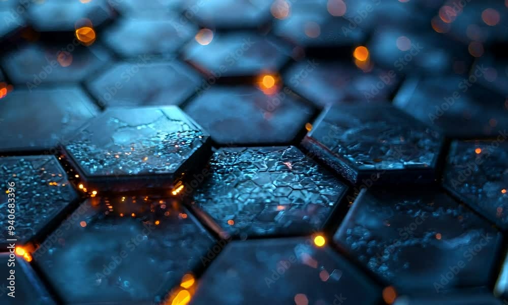 Abstract hexagonal pattern with blue and orange light Abstract hexagonal pattern with blue and orange light