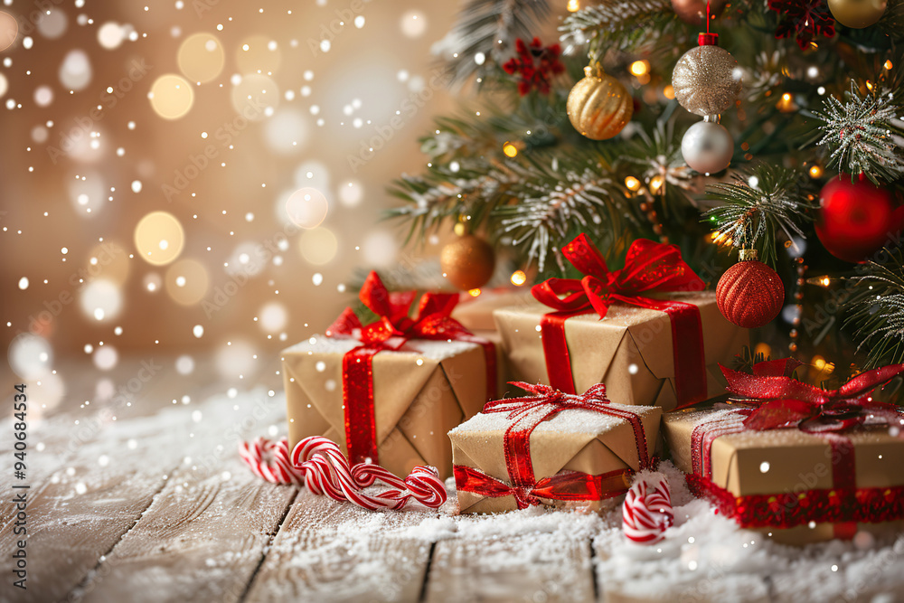 Christmas greeting card with bright winter holiday composition and New Year background Christmas greeting card with bright winter holiday composition and New Year background