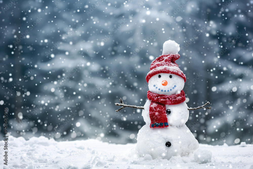 Christmas greeting card with bright winter holiday snowman and New Year background Christmas greeting card with bright winter holiday snowman and New Year background