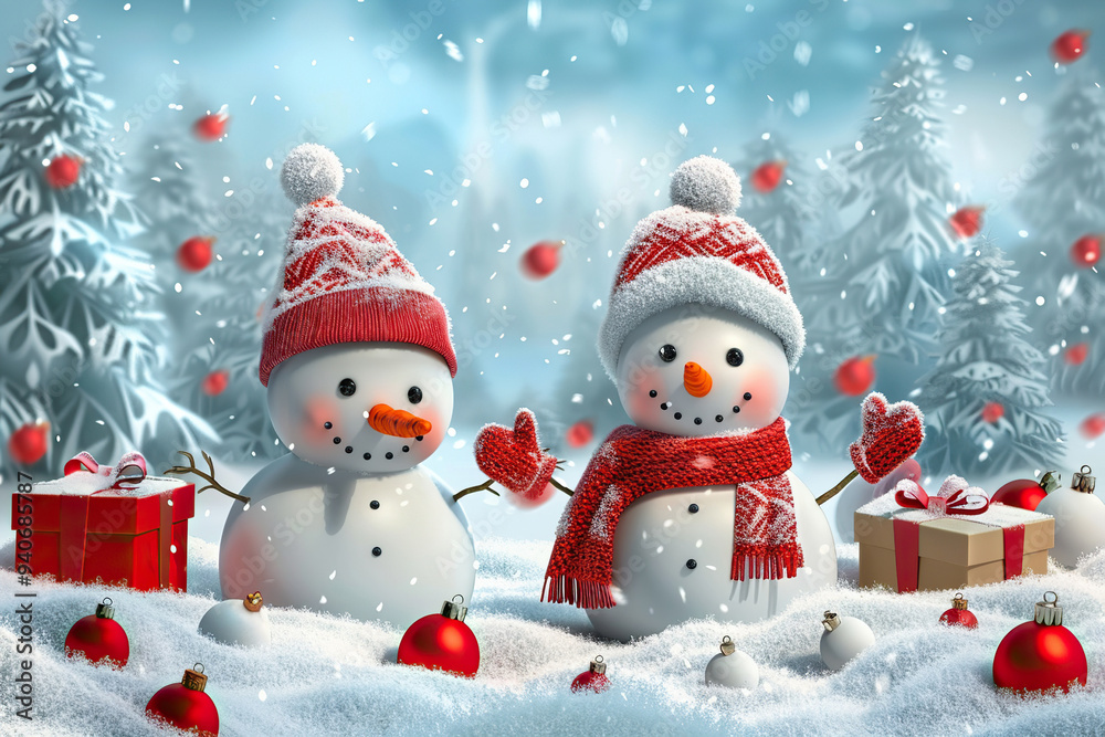Christmas greeting card with bright winter holiday snowman and New Year background Christmas greeting card with bright winter holiday snowman and New Year background